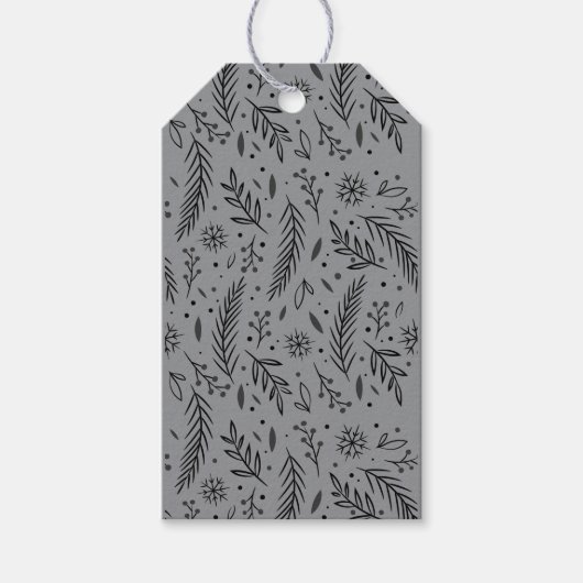 Winter Botanical Gift Tag - Grau Tag Geschenkanhänger (Vorderseite)