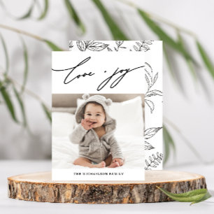 Winter Botanical Love and Joy Script Foto Feiertagskarte