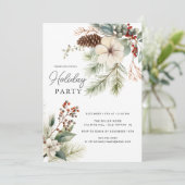 Winter Botanical Pine Branch Holiday Party Einladung (Stehend Vorderseite)