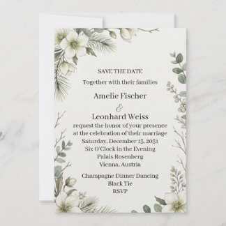Winter Botanical Weiße Blumige Save The Date Hochz Einladung