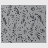 Winter Botanical Wrapping Paper - Grau & Schwarz Geschenkpapier (Flach)