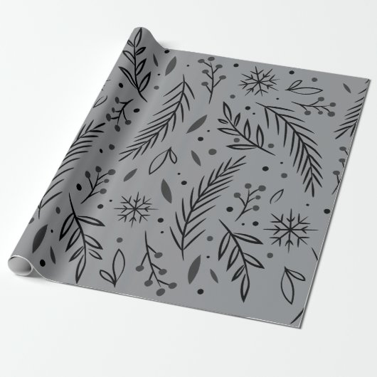 Winter Botanical Wrapping Paper - Grau & Schwarz Geschenkpapier (Ungerollt)