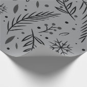 Winter Botanical Wrapping Paper - Grau & Schwarz Geschenkpapier (Ecke)