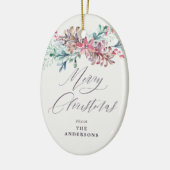 Winter Botanicals Beige Foto Frohe Weihnachten Keramik Ornament (Links)