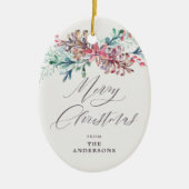 Winter Botanicals Beige Foto Frohe Weihnachten Keramik Ornament (Vorne)