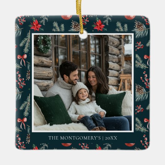 Winter Botanicals | Elegant Photo Christmas Keramikornament (Vorderseite)