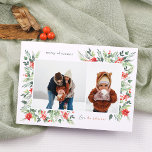 Winter Botanicals & Holly Frohe Weihnachten 2 Foto<br><div class="desc">Ein elegantes Weihnachtsbild mit zwei individuellen Fotos: eine Landschaft und ein Portrait, in einem eleganten, weißen Rahmen. Der Rahmen ist in das zarte Aquarellfolien eingebettet, wodurch ein natürlich Bio Layout entsteht. Das Grün umfasst üppig grüne Blätter und hellrote Beeren. Es gibt rote Poinsettia Blume und Kiefernbäume. Ein traditionelles Weihnachtsthema. In...</div>