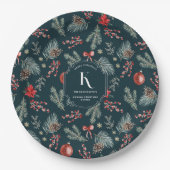 Winter Botanicals | Monogramm Weihnachten Pappteller (Vorderseite)