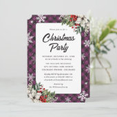 Winter Botanicals Purple Plaid Christmas Party Einladung (Stehend Vorderseite)