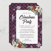 Winter Botanicals Purple Plaid Christmas Party Einladung (Vorne/Hinten)