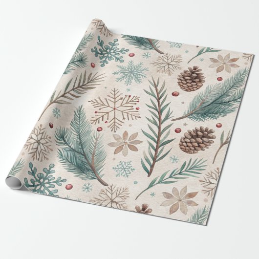 Winter Botanicals & Schneeflocken - Rustikale Feie Geschenkpapier (Ungerollt)