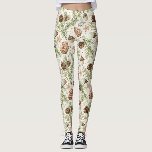 Winter Botanicals & Schneeflocken - Rustikale Feie Leggings (Vorderseite)