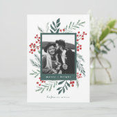 Winter Botanicals Weihnachtsfeiertag Foto Grün Feiertagskarte (Stehend Vorderseite)