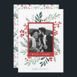 Winter Botanicals Weihnachtsfeiertag Rotes Foto<br><div class="desc">Diese vollständig anpassbare 1-Foto-Urlaubskarte verfügt über elegante handbemalte Aquarellbotanicals, die Ihr Foto wunderschön umrahmen. Es erscheint ein passendes Muster auf der Rückseite und im Raum, um eine personalisierte Nachricht zu schreiben. Gewollt, um noch mehr anpassen? Klicken Sie auf "Bearbeiten mit dem Entwurfswerkzeug". Dieses Design ist Teil einer Sammlung. Originelle Kunstwerke...</div>