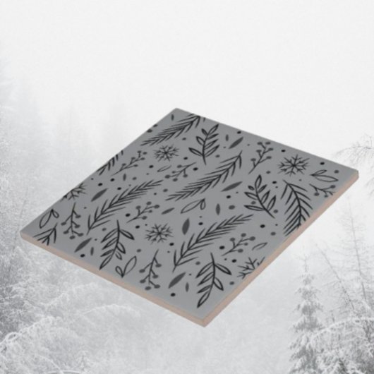 Winter Botanik Keramikfliese – Grau