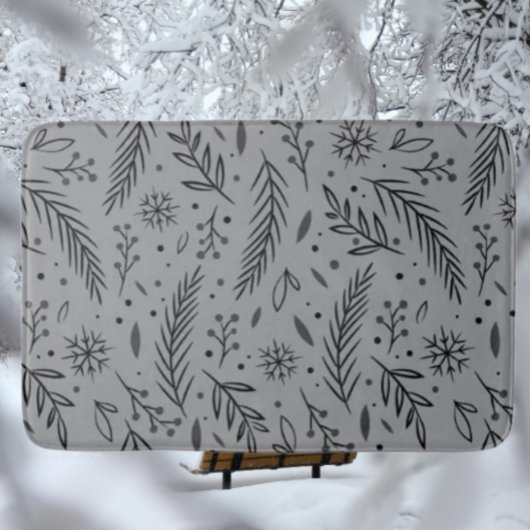 Winter Botanische Badematte - Grau mit schwarzen B