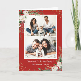 Winter Botanische Berries Red Gold Glitzer 2 Foto Feiertagskarte