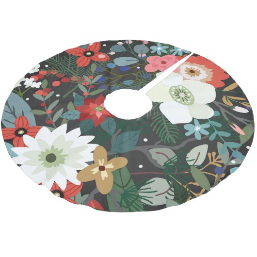 Winter Botanische Blume Blumenweihnachtsfest Polyester Weihnachtsbaumdecke (Schrägansicht)