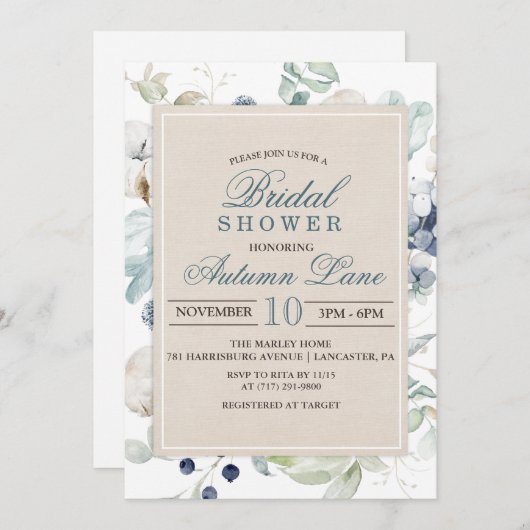 Winter Botanische Blumendusche Einladung (Vorne/Hinten)