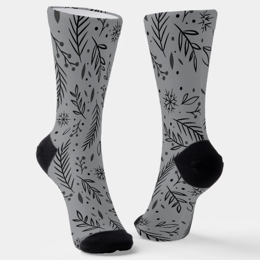 Winter Botanische Crew Socken - Grau (Gewinkelt)