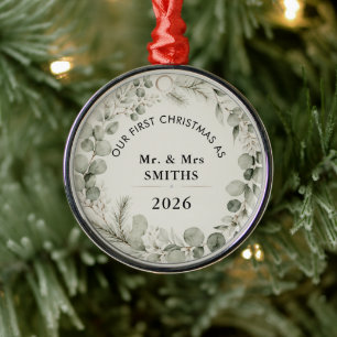 Winter Botanische Familie Benutzerdefinierter Text Ornament Aus Metall