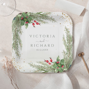 Winter Botanische Grüne Hochzeit mit Glitter Pappteller