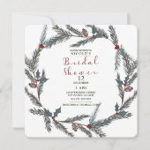 Winter Botanische Pine Berry Wreath Brautparty Einladung (Vorderseite)