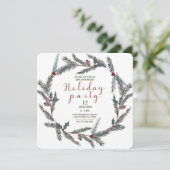 Winter Botanische Pine Berry Wreath Holiday Party Einladung (Stehend Vorderseite)