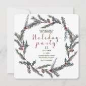Winter Botanische Pine Berry Wreath Holiday Party Einladung (Vorderseite)