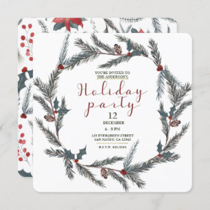 Winter Botanische Pine Berry Wreath Holiday Party Einladung