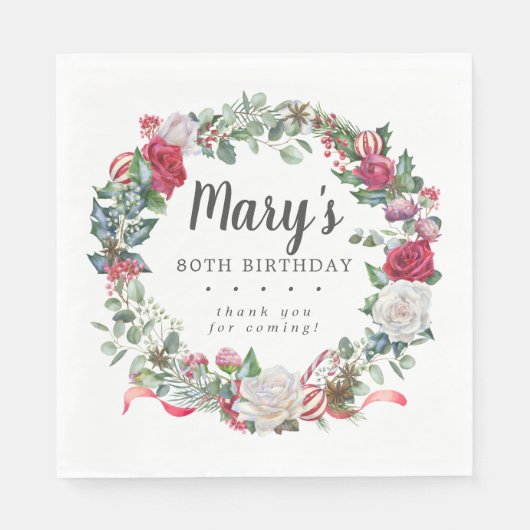 Winter Botanische Rose 80. Geburtstag Elegant Serviette (Vorderseite)