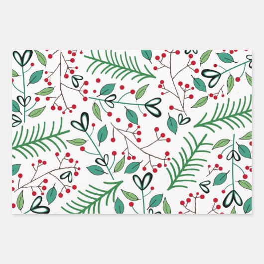Winter Botanische Streifen Polka Dot Weihnachten Geschenkpapier Set (Vorderseite)