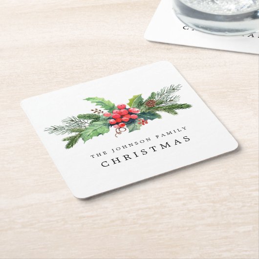 Winter Botanische Vegetation Wasserfarbe Personali Rechteckiger Pappuntersetzer (angewinkelt)