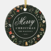 Winter Botanisches Festfest Frohe Weihnachten Keramik Ornament (Vorne)