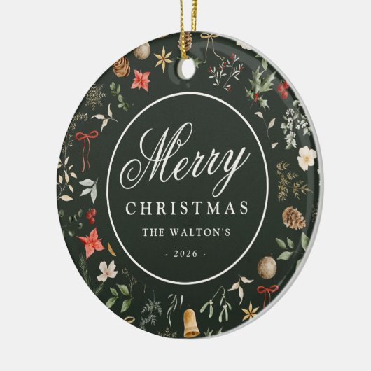 Winter Botanisches Festfest Frohe Weihnachten Keramik Ornament (Links)