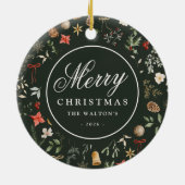 Winter Botanisches Festfest Frohe Weihnachten Keramik Ornament (Hinten)