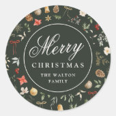 Winter Botanisches Festfest Frohe Weihnachten Runder Aufkleber (Vorderseite)