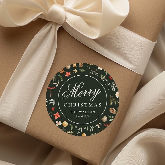 Winter Botanisches Festfest Frohe Weihnachten Runder Aufkleber