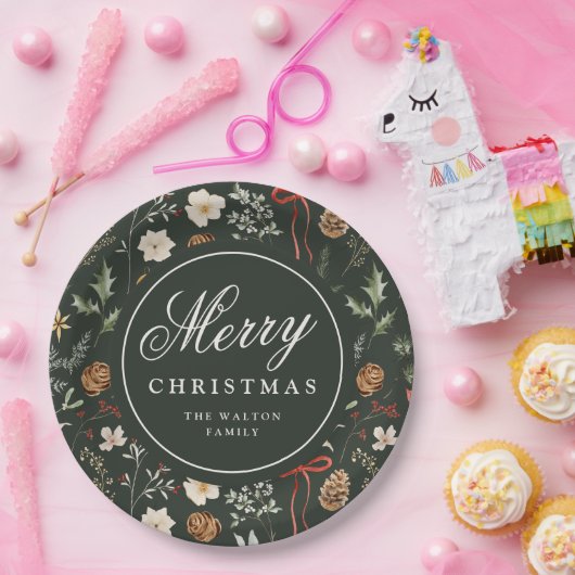 Winter Botanisches Festfest Personalisiert Pappteller (Party)