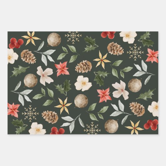 Winter Botanisches Festfest Weihnachten Geschenkpapier Set (Vorderseite)