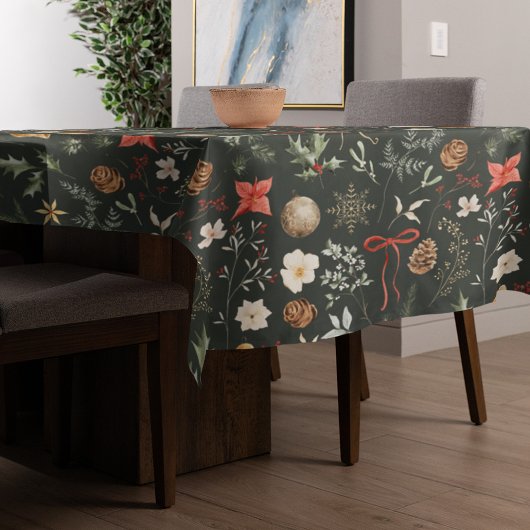 Winter Botanisches Festfest Weihnachten Tischdecke