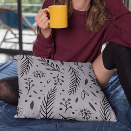 Winter Botanisches Kissen - Grau