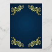 Winter Botanisches Monogramm - Blau Folieneinladung (Rückseite)