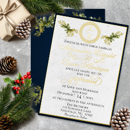 Winter Botanisches Monogramm - Blau Folieneinladung