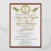 Winter Botanisches Monogramm - Rot Folieneinladung (Vorderseite)