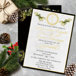 Winter Botanisches Monogramm - Schwarz Folieneinladung