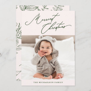 Winter Botanisches Pink Merriest Weihnachtsfest Fo Feiertagskarte