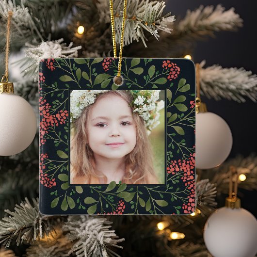 Winter Bouquet | Elegantes Personalisiertes Foto Keramikornament