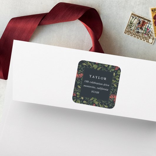 Winter Bouquet | Ferien-Rücksendeadresse Quadratischer Aufkleber