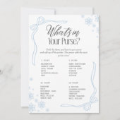 Winter Bow Blau Was ist in deiner Handtasche? Spie Einladung (Vorderseite)